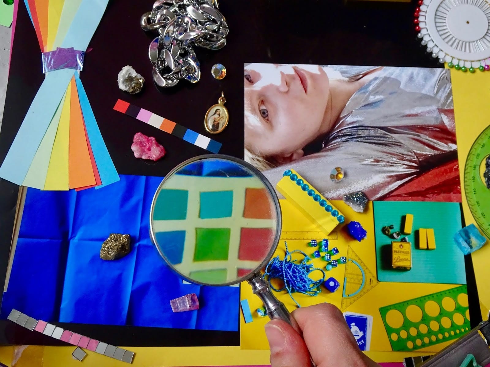 collage of photos and small objects