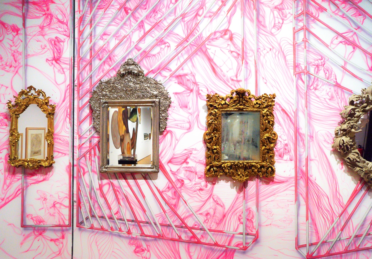 MIRR 2023 walldrawing acrylic paint on wall with historic mirrors on top a part of the exhibition THE FEST