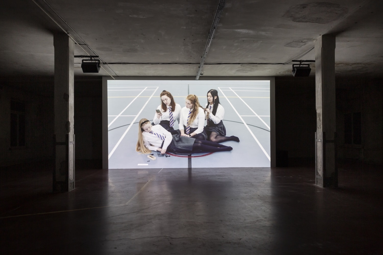 video, neon light, tube light, wood, carpet, paint. Curated by Daniella Géo