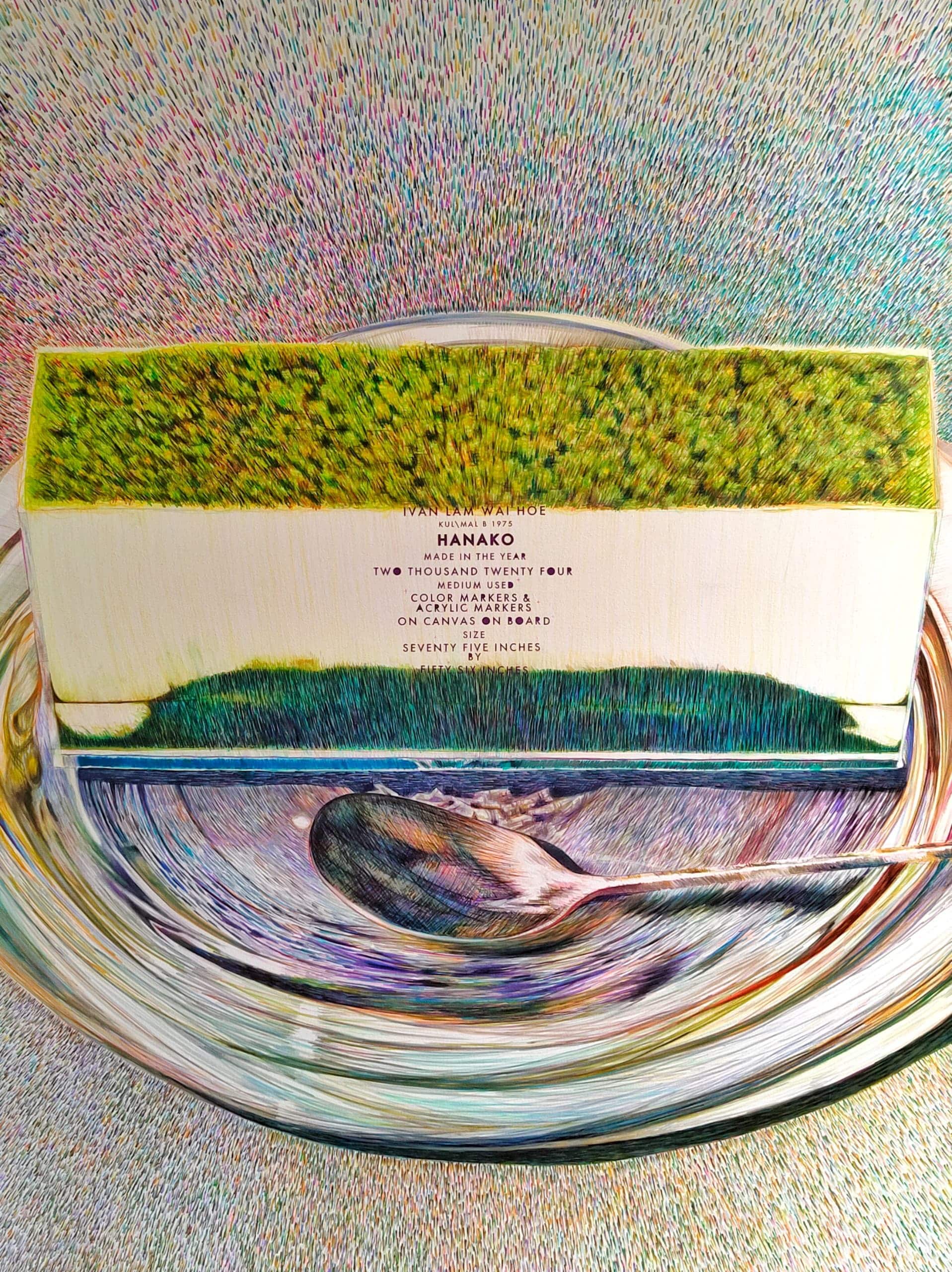 Hanako reflects moments of quiet certainty amid life’s contradictions. Depicting a slice of cake rendered with meticulous precision, the work transforms an everyday indulgence into contemplation, balancing control and comfort with underlying doubt, echoing the artist’s exploration of duality in The Dichotomy of Opposites.