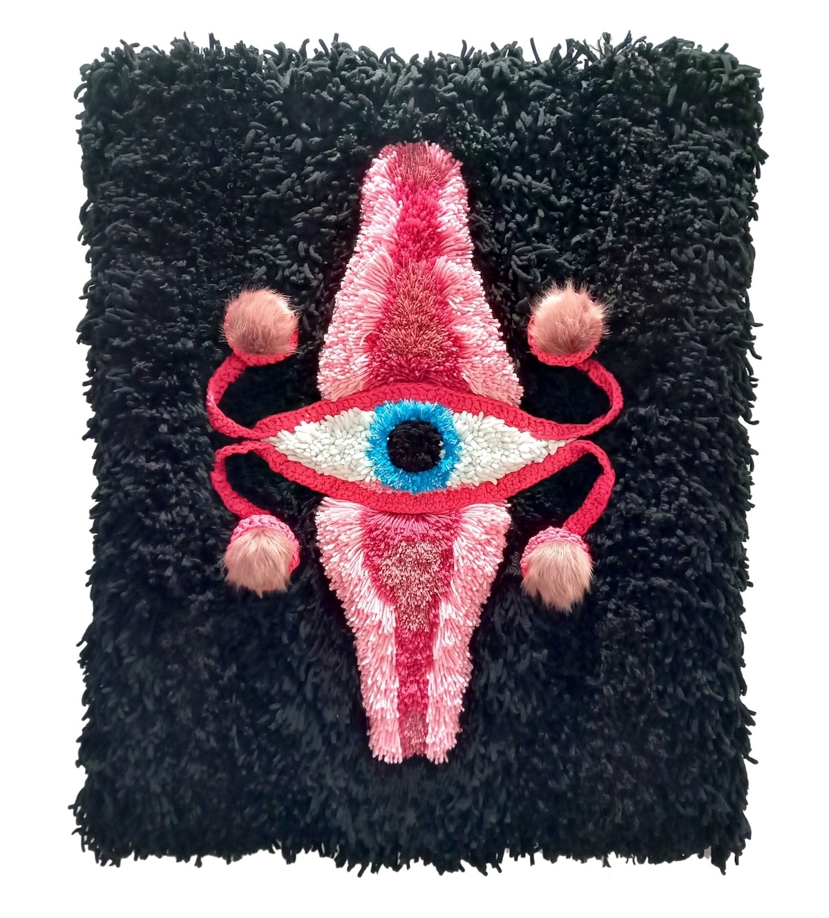 Utereyes is a neologism by the artist that combines the words Uterus and Eyes. It is a pattern composed of two stylized uteruses, the reflection of one on the other creates an eye that symbolically represents awareness. Utereyes represents women's freedom to choose, both of their bodies and their sexuality. It is an active, consenting and vigilant uterus, no longer a passive one that suffers the impositions of others, whether for social, ethical or religious dogmas. It is the symbol of the freedom to be first and foremost a person, beyond gender. The development of Utereyes is a continuous work in progress, depending on the material that intrigues me, from printing to sewing, the last action being a tapestry work’. Utereyes reimagines the uterus as a conscious, watchful presence. No longer a passive biological symbol, it becomes a self-aware entity capable of choosing, observing, and resisting. By transforming a historically controlled and politicized organ into an icon of agency, the work challenges narratives of vulnerability and reframes the body as a site of power rather than subordination.